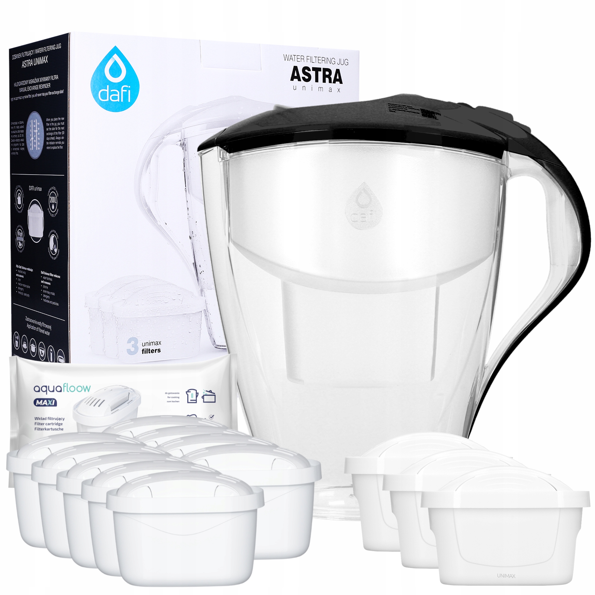 Filtračná kanvica Dafi Astra + AquaFloow Maxi 3 l čierna